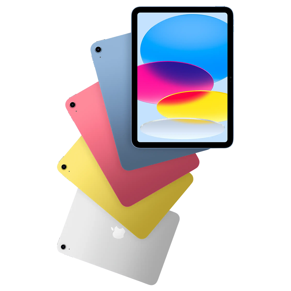 iPad com chip A16 nas cores azul, rosa, amarelo e prata